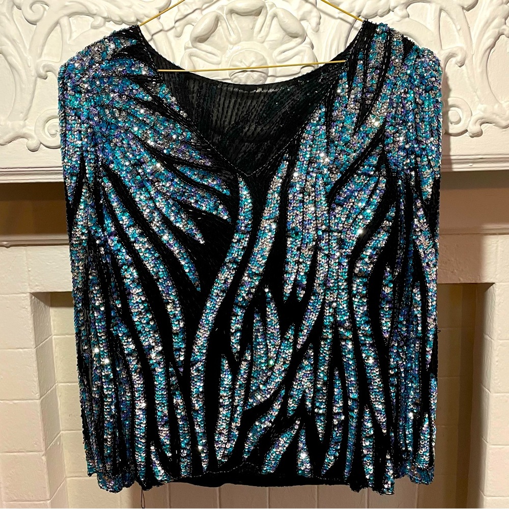 STUNNING Vintage Oleg Cassini Sequin Top